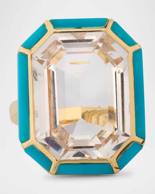 Melange 18K Yellow Gold Rock Crystal Emerald Cut Ring